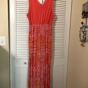 Faded Glory Vibrant Red and Orange Maxi Dress